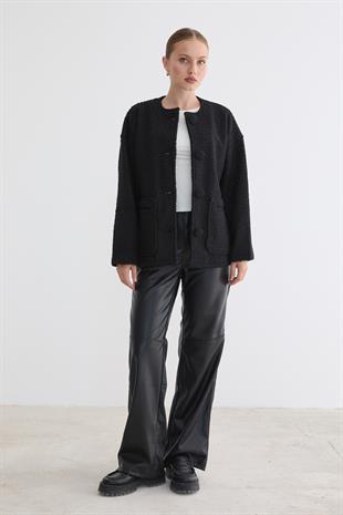 Ön Düğmeli Cep Detaylı Mont SİYAH