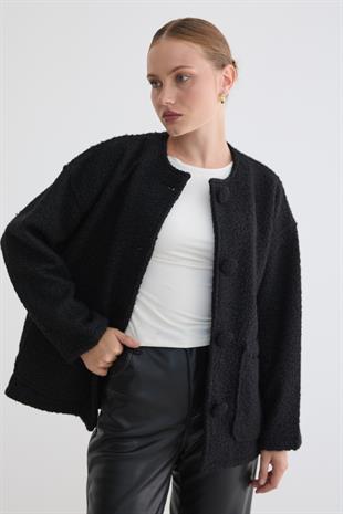 Ön Düğmeli Cep Detaylı Mont SİYAH