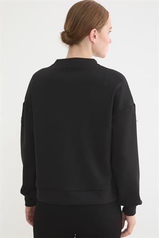 Ön Püsküllü Roba Nakış Detaylı Sweatshırt SİYAH
