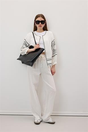 Ön Ve Kol Nakış Detaylı Gömlek EKRU