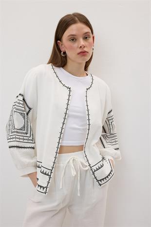 Ön Ve Kol Nakış Detaylı Gömlek EKRU