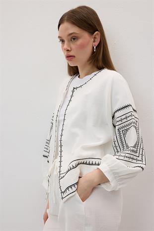 Ön Ve Kol Nakış Detaylı Gömlek EKRU
