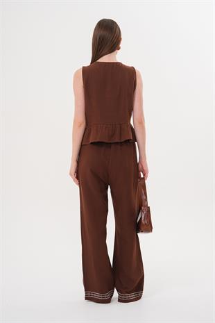 Önü Bağlamalı Kolsuz Bluz KAHVE