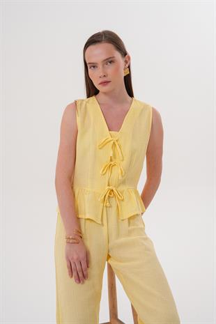 Önü Bağlamalı Kolsuz Bluz SARI