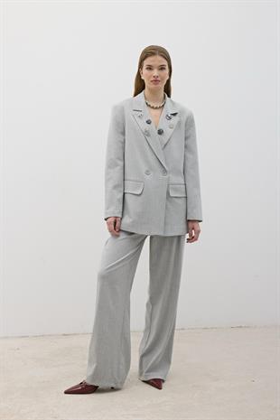 Önü Düğme Detaylı Fermuarlı Pantolon AÇIK GRİ