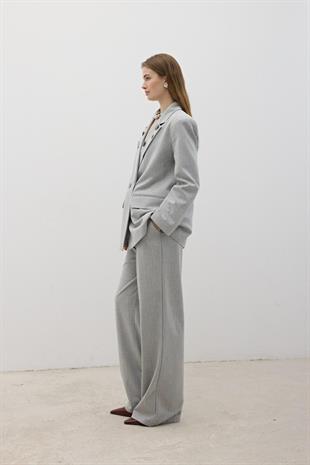 Önü Düğme Detaylı Fermuarlı Pantolon AÇIK GRİ