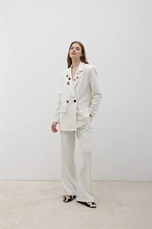 Önü Düğme Detaylı Fermuarlı Pantolon EKRU