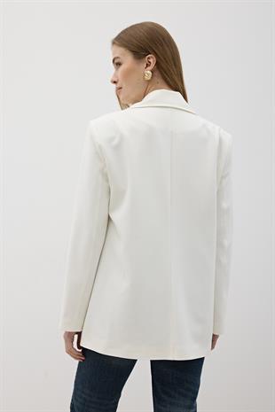 Önü Düğme Detaylı Omzu Vatkalı Blazer Ceket BEYAZ
