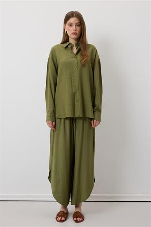 Önü Düğmeli Oversize Gömlek HAKİ