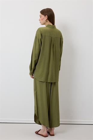 Önü Düğmeli Oversize Gömlek HAKİ