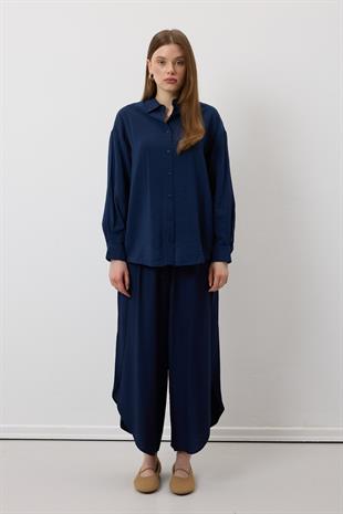 Önü Düğmeli Oversize Gömlek LACİVERT