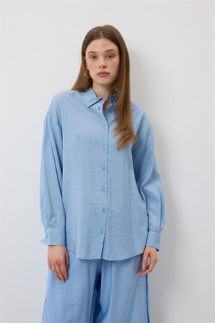 Önü Düğmeli Oversize Gömlek MAVİ