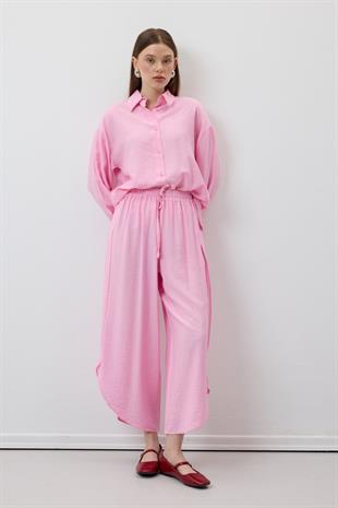 Önü Düğmeli Oversize Gömlek PEMBE