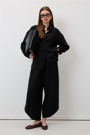 Önü Düğmeli Oversize Gömlek SİYAH