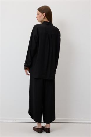 Önü Düğmeli Oversize Gömlek SİYAH