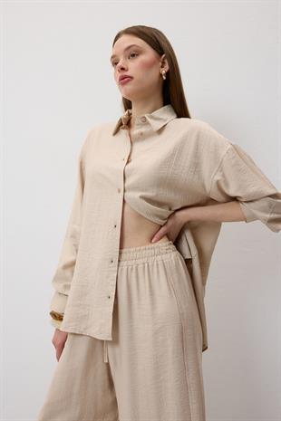 Önü Düğmeli Oversize Gömlek TAŞ