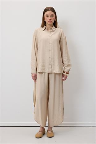 Önü Düğmeli Oversize Gömlek TAŞ