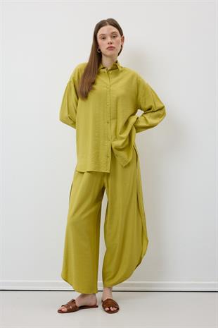Önü Düğmeli Oversize Gömlek YAĞ YEŞİLİ