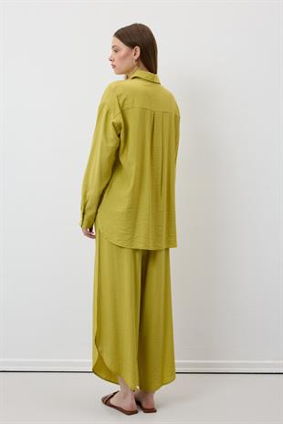 Önü Düğmeli Oversize Gömlek YAĞ YEŞİLİ