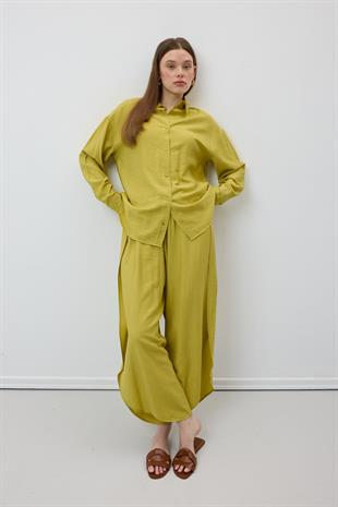 Önü Düğmeli Oversize Gömlek YAĞ YEŞİLİ