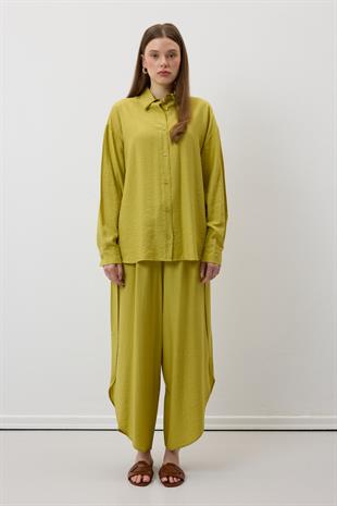 Önü Düğmeli Oversize Gömlek YAĞ YEŞİLİ