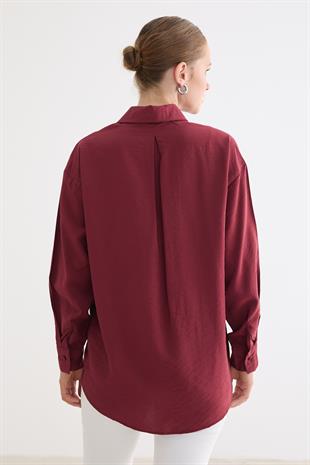 Önü Düğmeli Oversize Modal Gömlek BORDO
