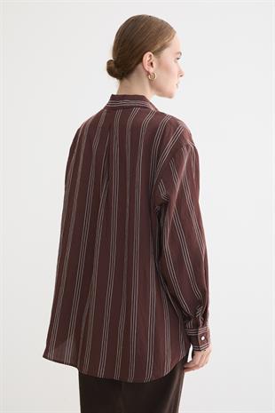Önü Düğmeli Oversize Viskon Gömlek KAHVE