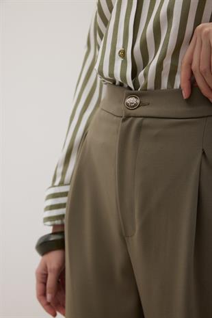 Önü Fermuarlı Düğme Detaylı Pantolon HAKİ