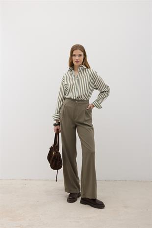 Önü Fermuarlı Düğme Detaylı Pantolon HAKİ