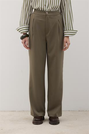 Önü Fermuarlı Düğme Detaylı Pantolon HAKİ