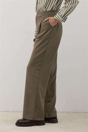 Önü Fermuarlı Düğme Detaylı Pantolon HAKİ