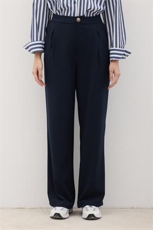 Önü Fermuarlı Düğme Detaylı Pantolon LACİVERT