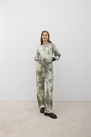 Önü Fermuarlı Saten Ceket HAKİ