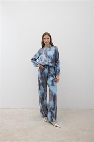 Önü Fermuarlı Saten Ceket MAVİ