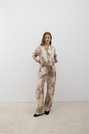 Önü Fermuarlı Saten Ceket TAŞ