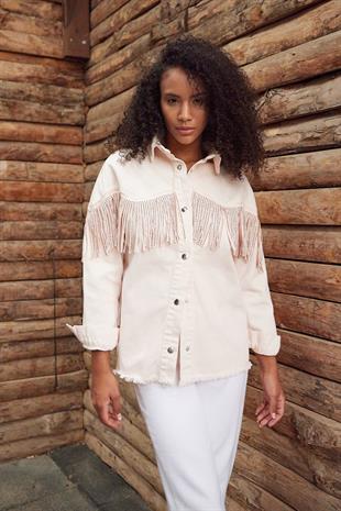 Black Stone Fringed Womens Denim Shirt