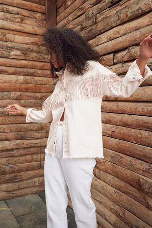 Black Stone Fringed Womens Denim Shirt