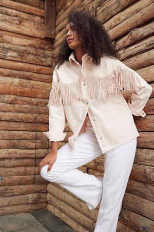 Black Stone Fringed Womens Denim Shirt