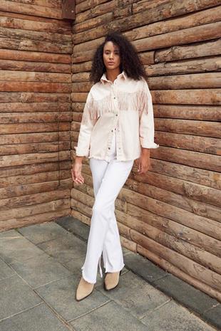 Black Stone Fringed Womens Denim Shirt