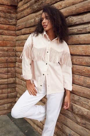 Black Stone Fringed Womens Denim Shirt