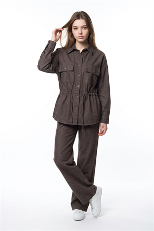 Oversize Beli Tünelli Cepli Gömlek KAHVE