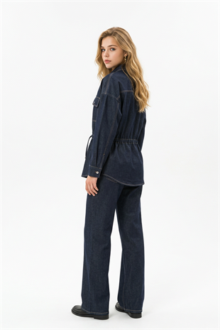 Oversize Beli Tünelli Cepli Gömlek MAVİ