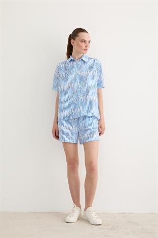 Oversize Çizgili Gömlek MAVİ