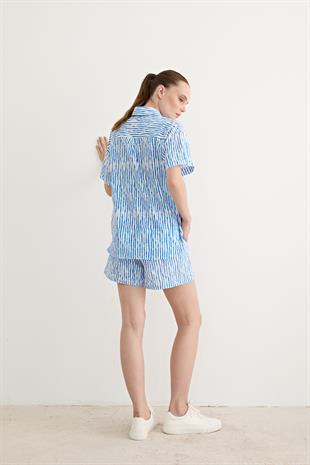 Oversize Çizgili Gömlek MAVİ