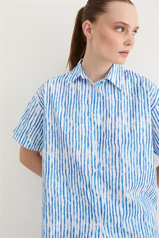 Oversize Çizgili Gömlek MAVİ