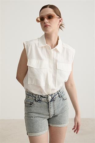 Oversize Kolsuz Gömlek EKRU