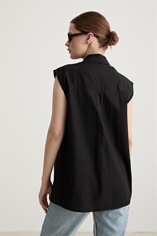 Oversize Kolsuz Gömlek SİYAH