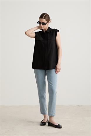 Oversize Kolsuz Gömlek SİYAH