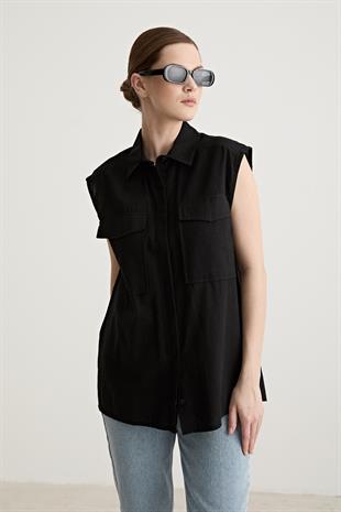 Oversize Kolsuz Gömlek SİYAH