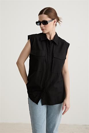 Oversize Kolsuz Gömlek SİYAH